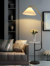 Modern Metal and Marble Standing Floor Lamp with Integrated Side Tray Table
