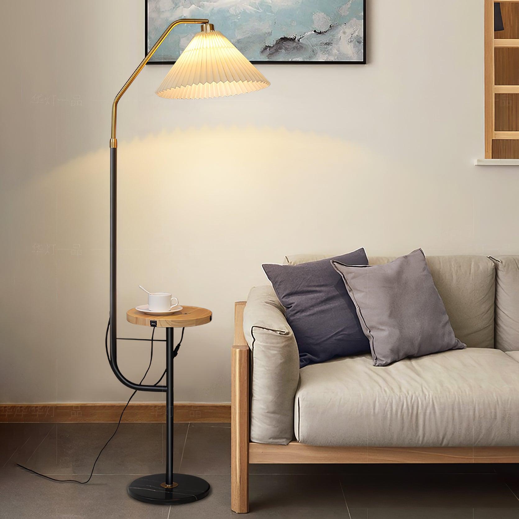 Modern Metal and Marble Standing Floor Lamp with Integrated Side Tray Table