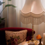 Elegant Brass Table Lamp with White Fabric Shade for Modern Living Room and Office Decor