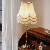 Elegant Brass Table Lamp with White Fabric Shade for Modern Living Room and Office Decor