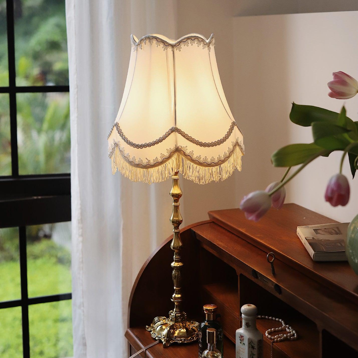 Elegant Brass Table Lamp with White Fabric Shade for Modern Living Room and Office Decor