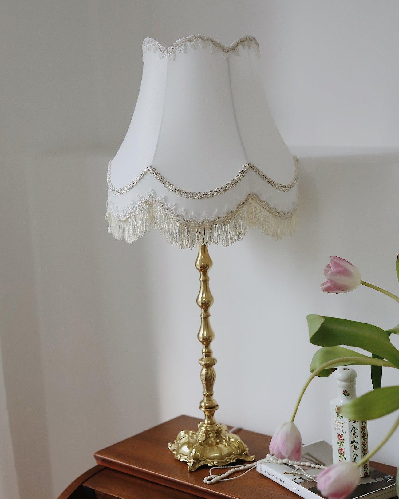 Elegant Brass Table Lamp with White Fabric Shade for Modern Living Room and Office Decor