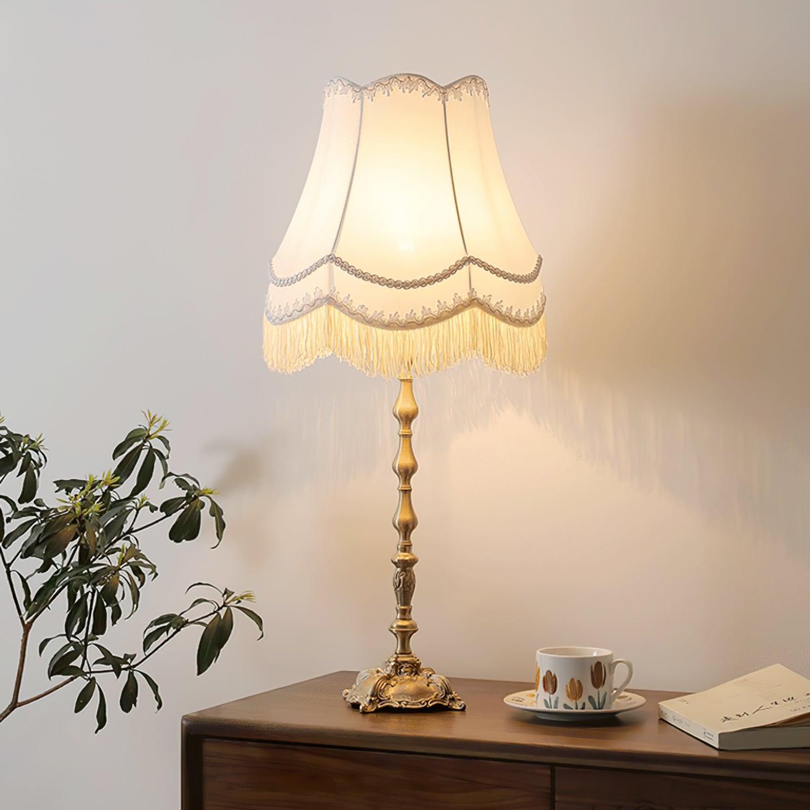 Elegant Brass Table Lamp with White Fabric Shade for Modern Living Room and Office Decor