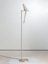 Modern Origami Paper Crane LED Floor Lamp Gold Bird Torchiere Standing Light