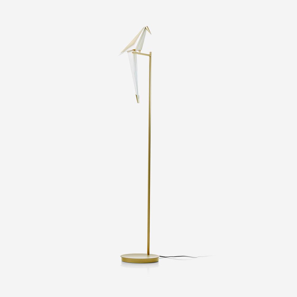 Modern Origami Paper Crane LED Floor Lamp Gold Bird Torchiere Standing Light