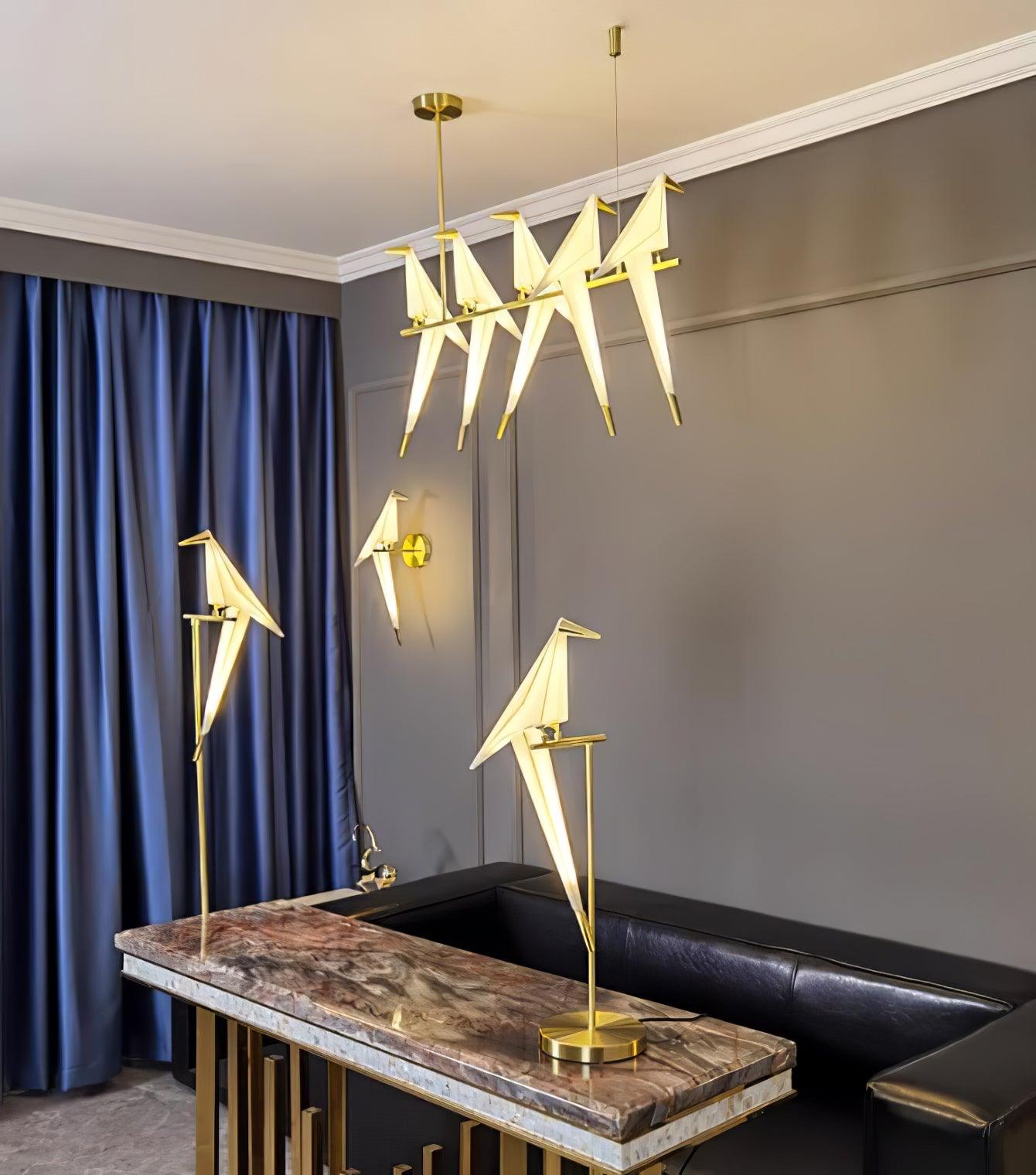 Modern Origami Paper Crane LED Floor Lamp Gold Bird Torchiere Standing Light