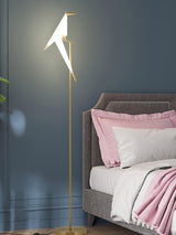 Modern Origami Paper Crane LED Floor Lamp Gold Bird Torchiere Standing Light