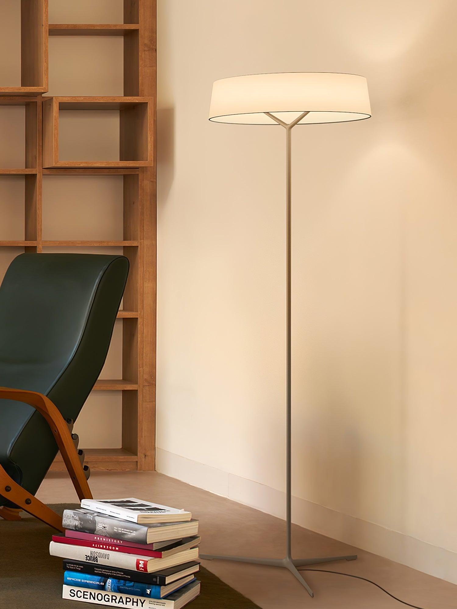Minimalist Oriental Lantern Inspired LED Floor Lamp with Parchment Diffuser and Metal Base