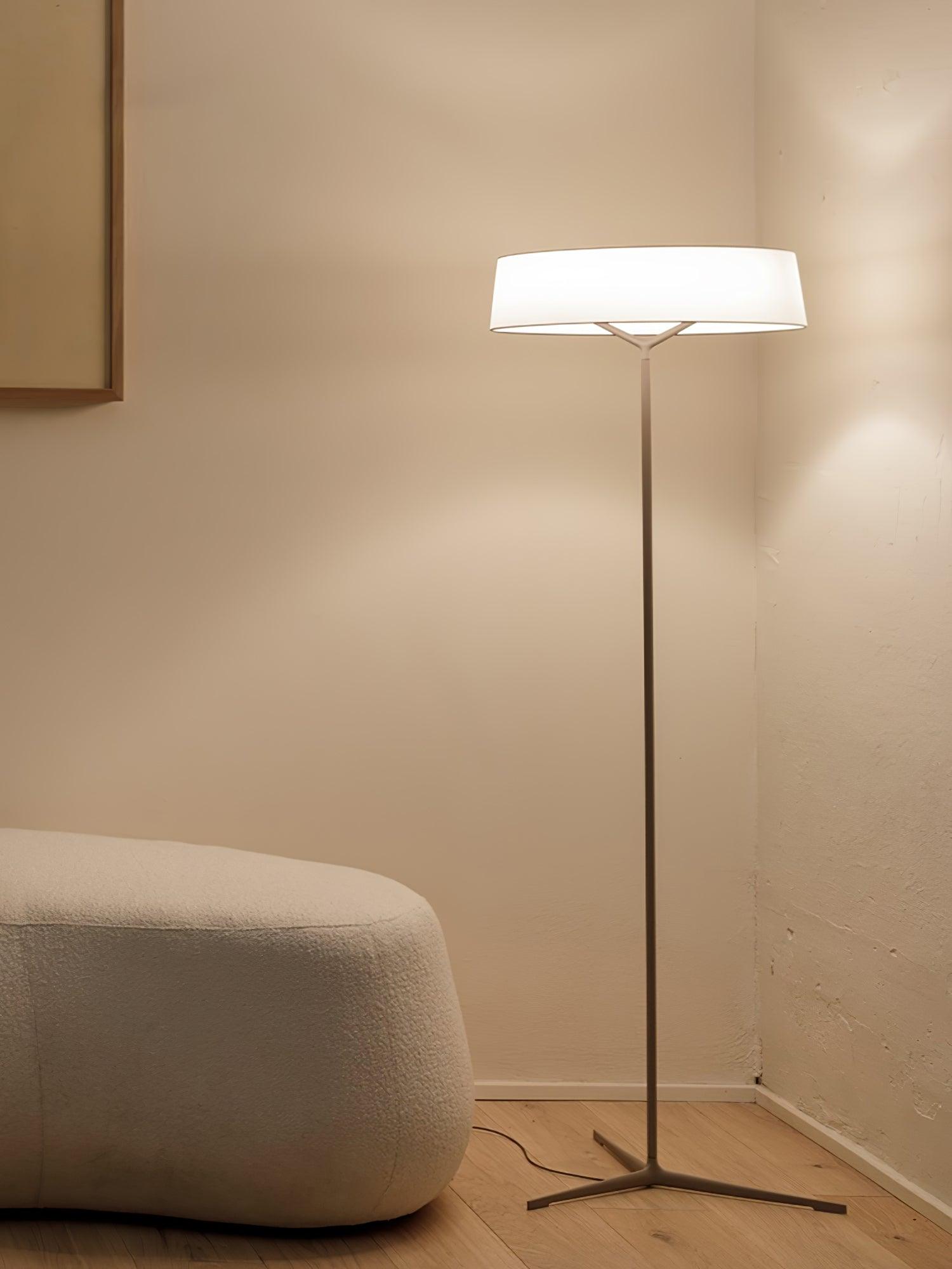Minimalist Oriental Lantern Inspired LED Floor Lamp with Parchment Diffuser and Metal Base