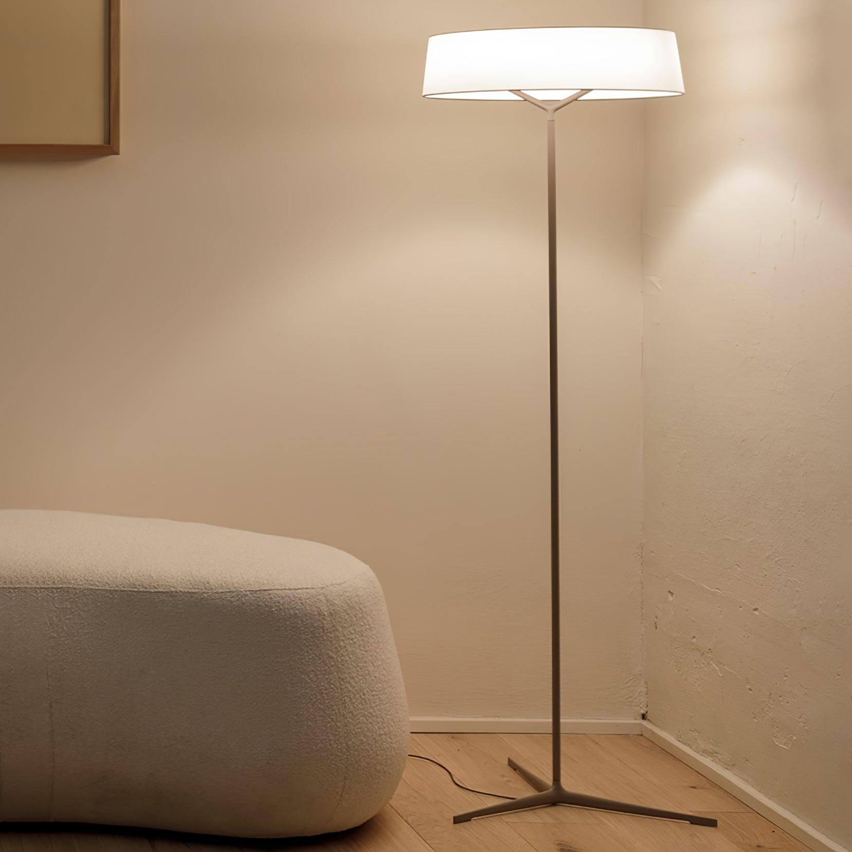 Minimalist Oriental Lantern Inspired LED Floor Lamp with Parchment Diffuser and Metal Base