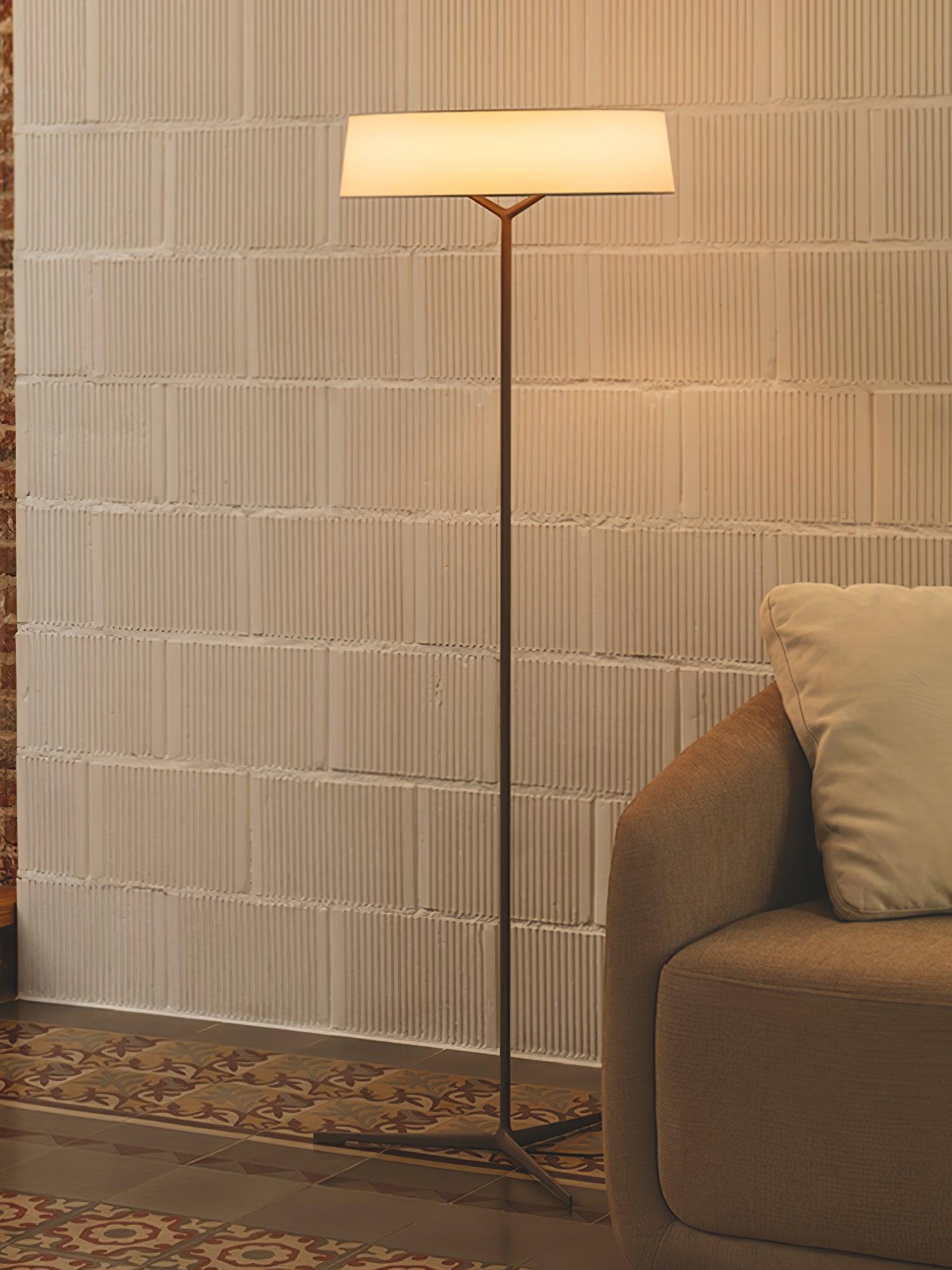 Minimalist Oriental Lantern Inspired LED Floor Lamp with Parchment Diffuser and Metal Base