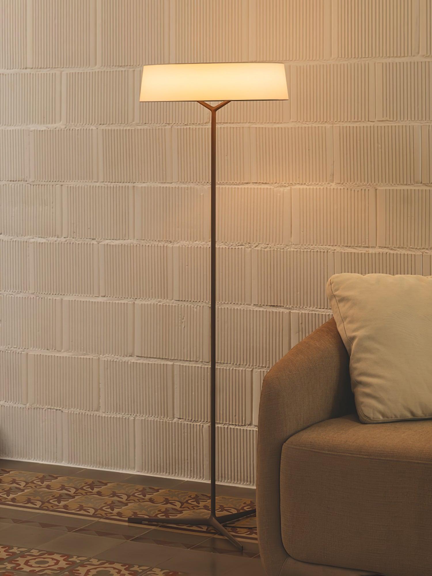 Minimalist Oriental Lantern Inspired LED Floor Lamp with Parchment Diffuser and Metal Base