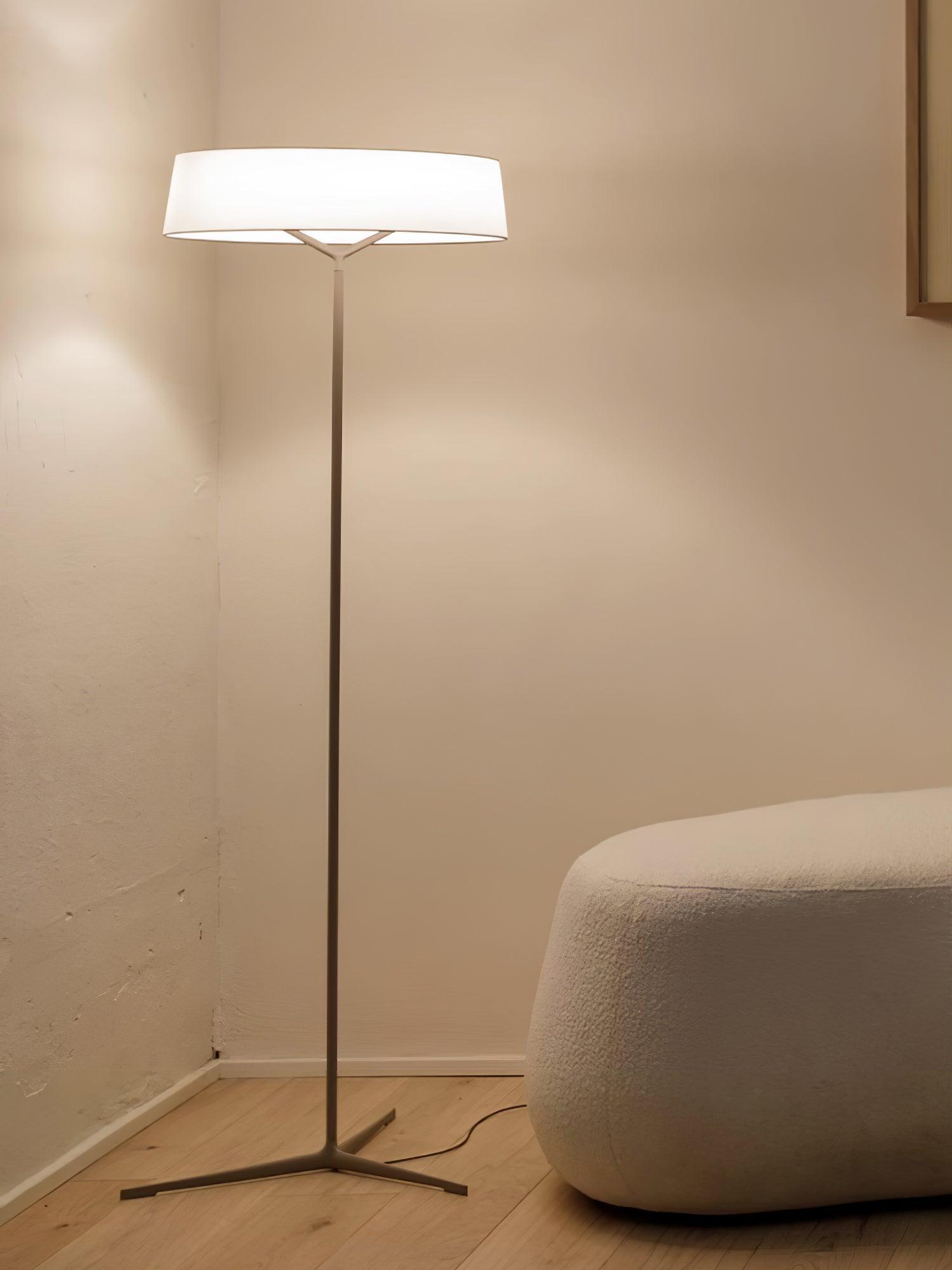 Minimalist Oriental Lantern Inspired LED Floor Lamp with Parchment Diffuser and Metal Base