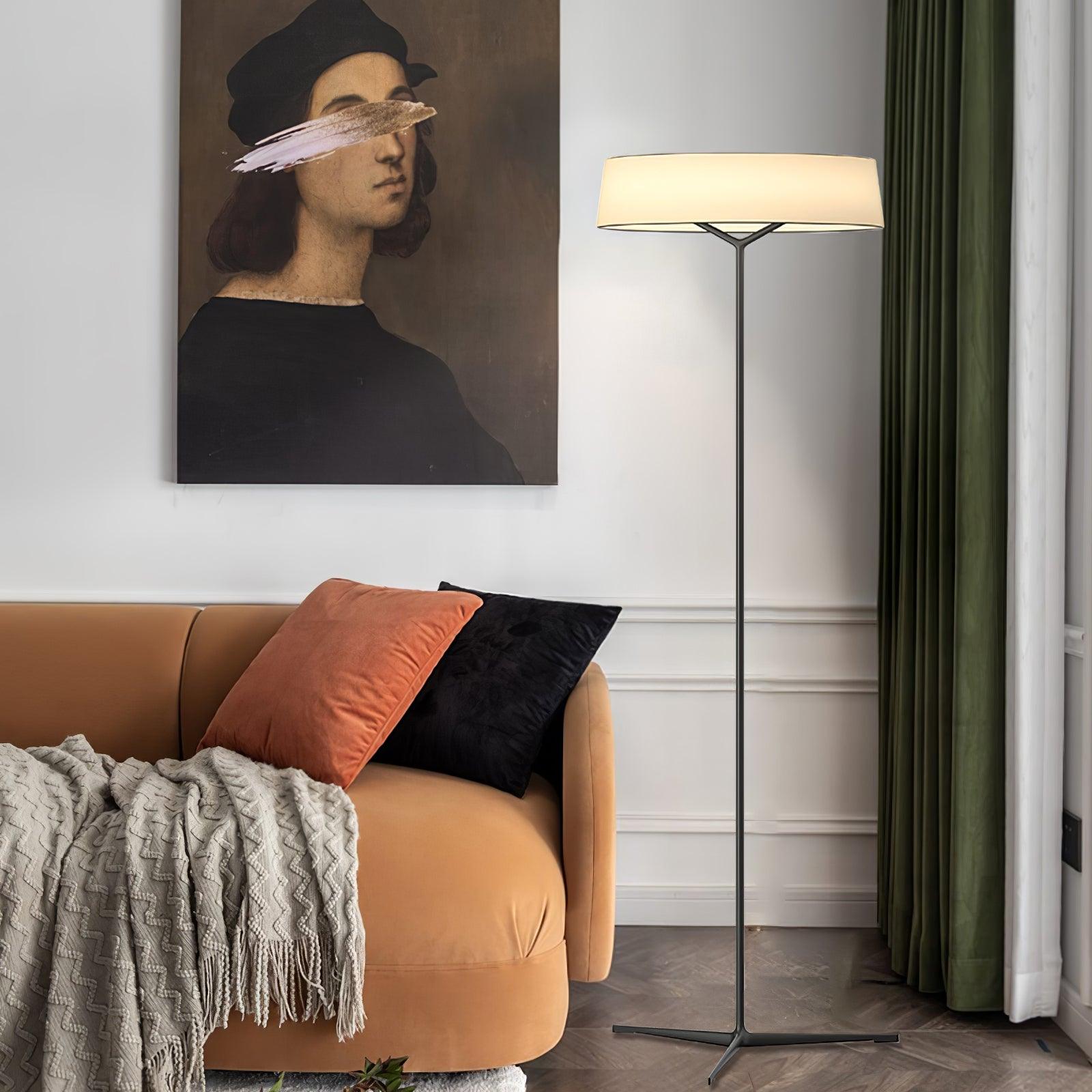 Minimalist Oriental Lantern Inspired LED Floor Lamp with Parchment Diffuser and Metal Base