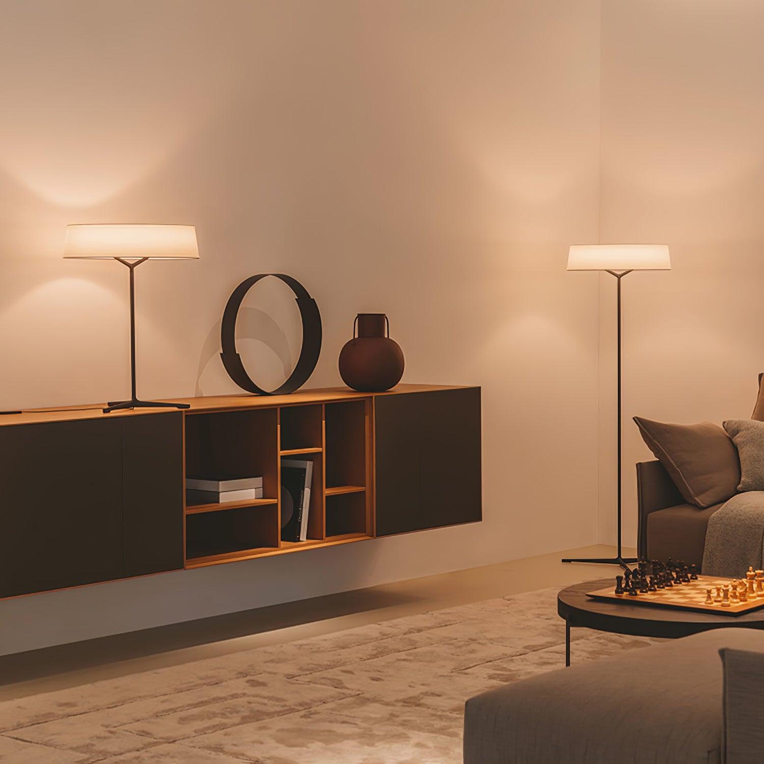 Minimalist Oriental Lantern Inspired LED Floor Lamp with Parchment Diffuser and Metal Base