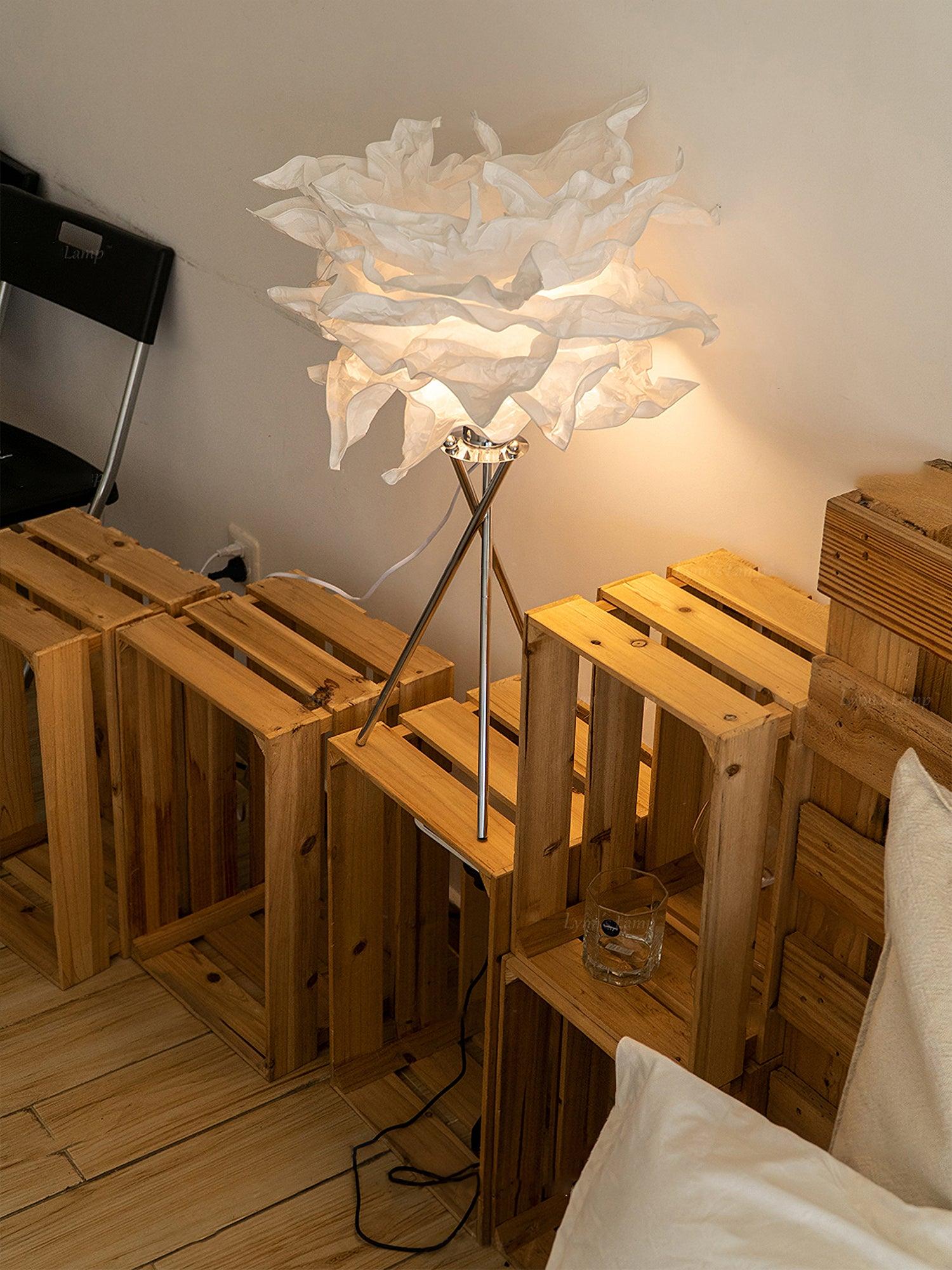 Modern Rice Paper Table Lamp with Chrome Metal Base for Bedside Decor