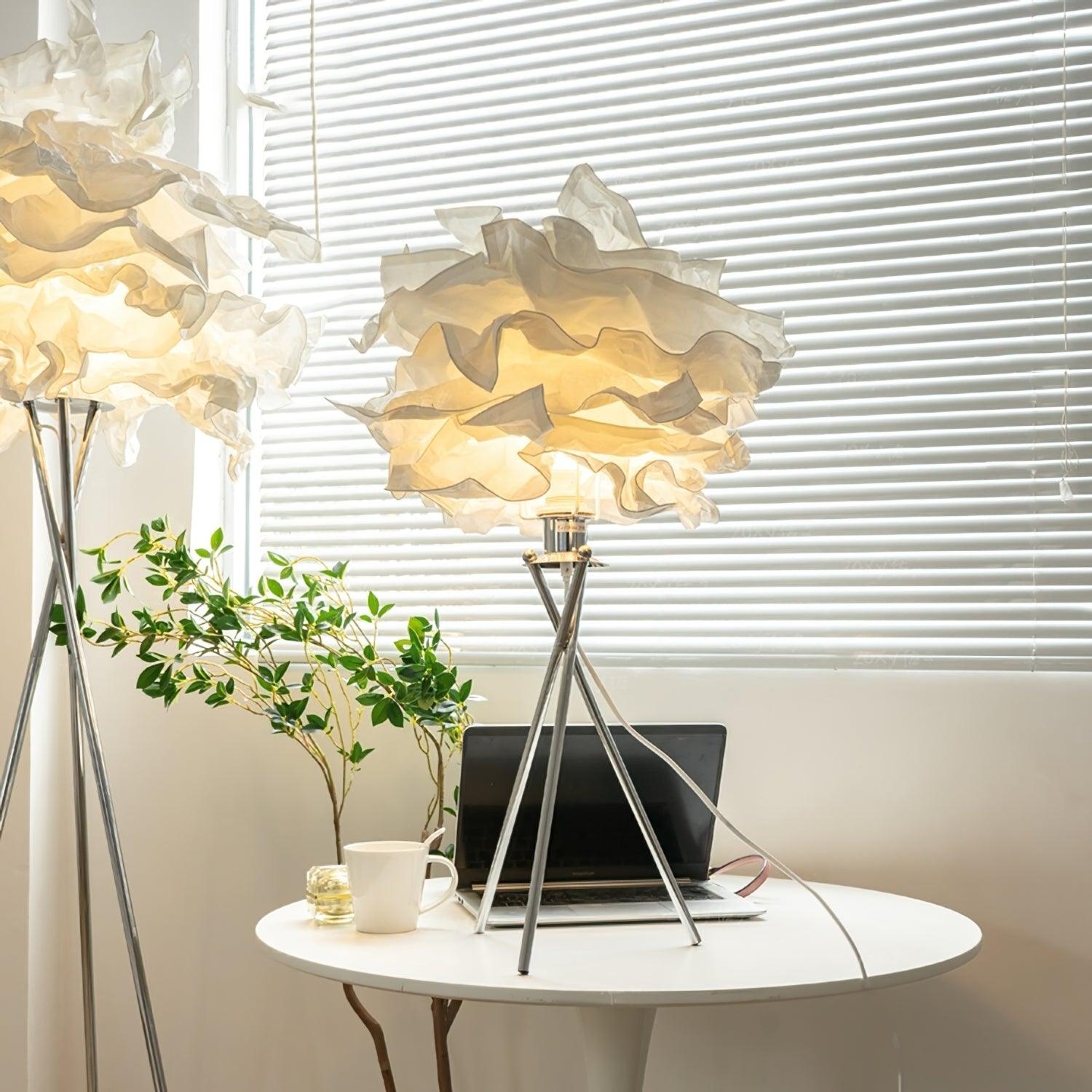 Modern Rice Paper Table Lamp with Chrome Metal Base for Bedside Decor
