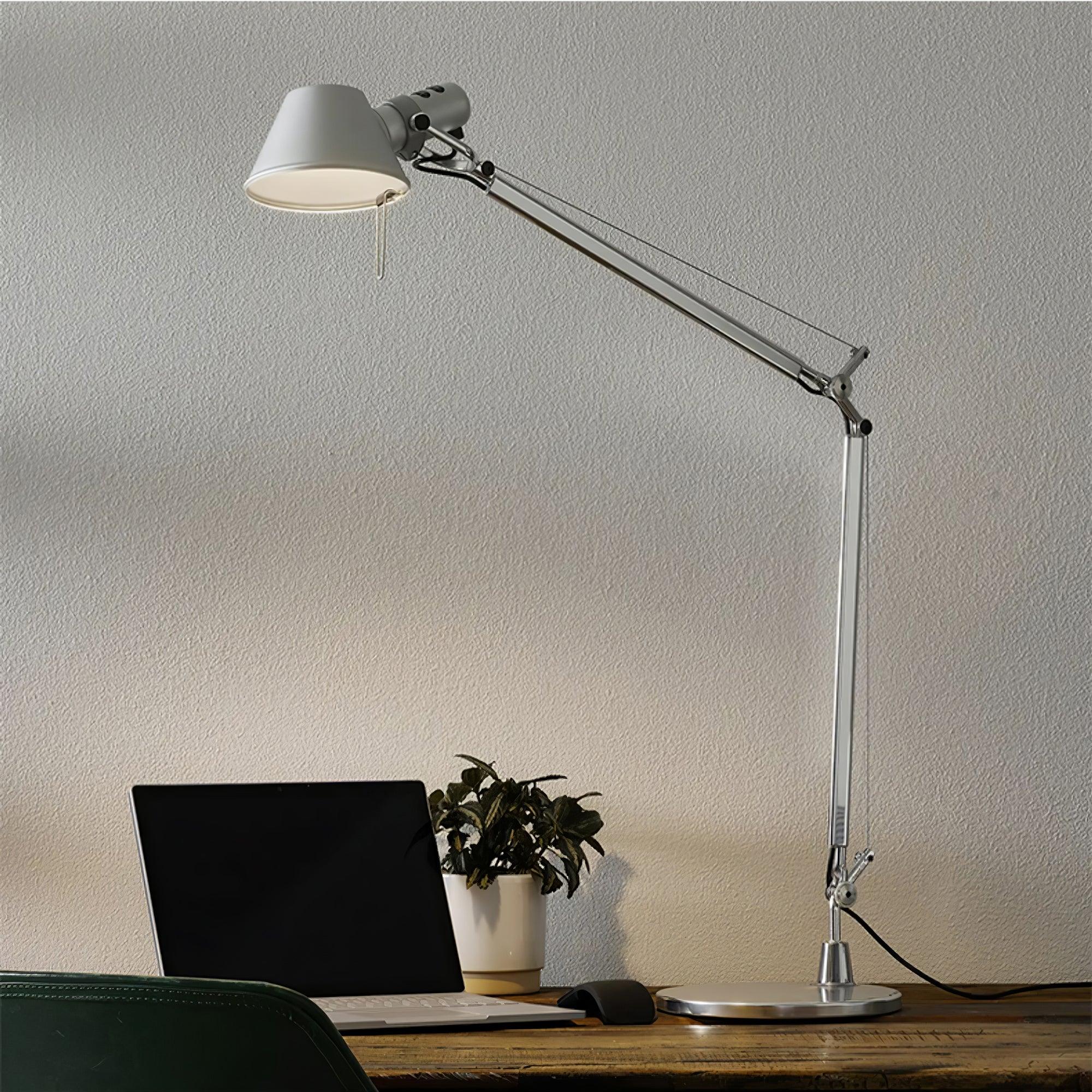 Modern Adjustable Aluminum Swing Arm Desk Lamp with Conical Shade for Task Lighting and Home Office