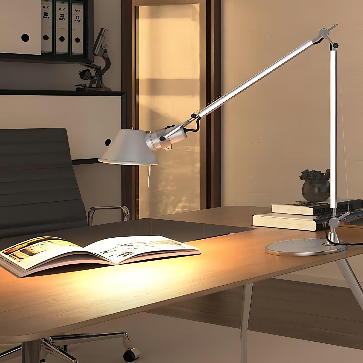 Modern Adjustable Aluminum Swing Arm Desk Lamp with Conical Shade for Task Lighting and Home Office