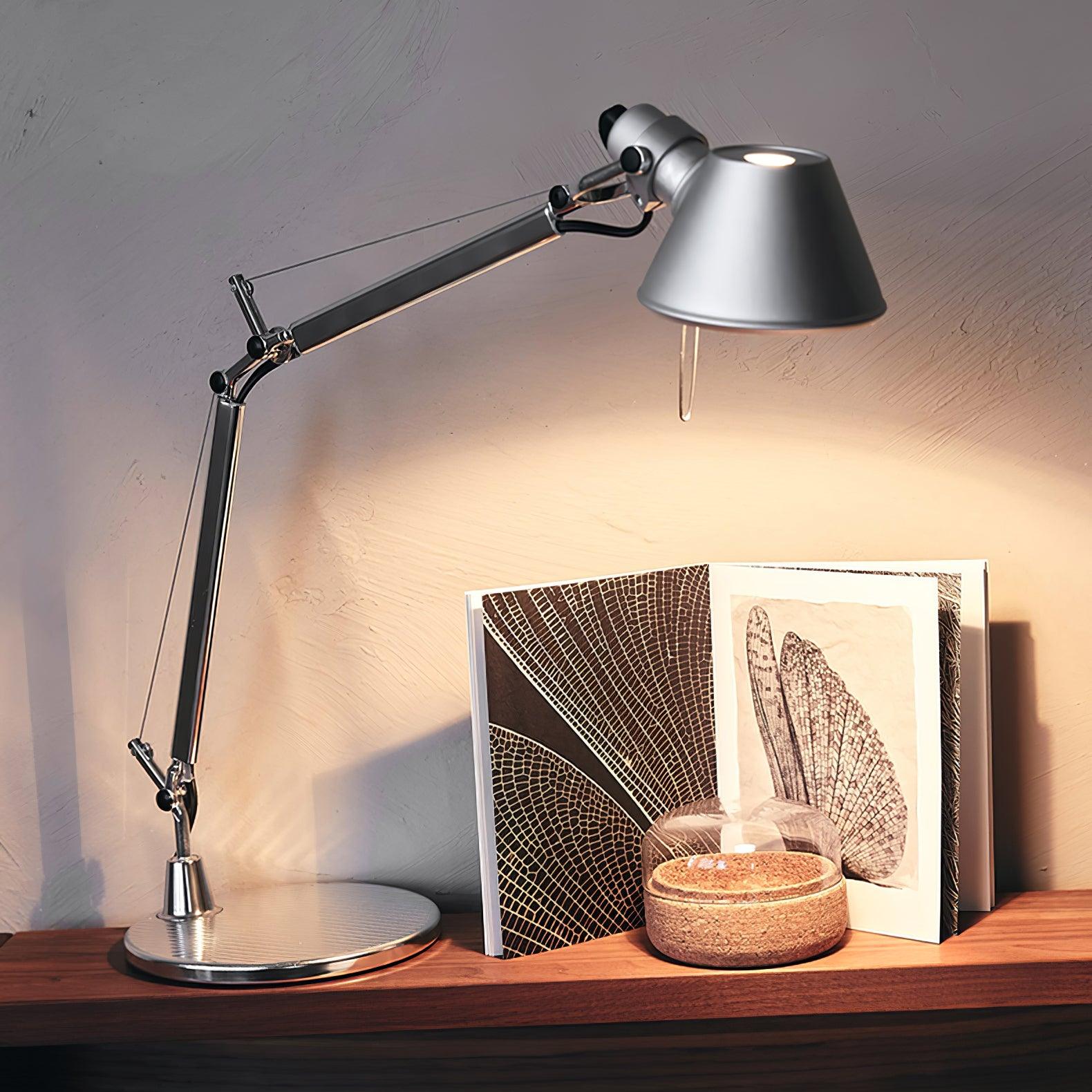 Modern Adjustable Aluminum Swing Arm Desk Lamp with Conical Shade for Task Lighting and Home Office