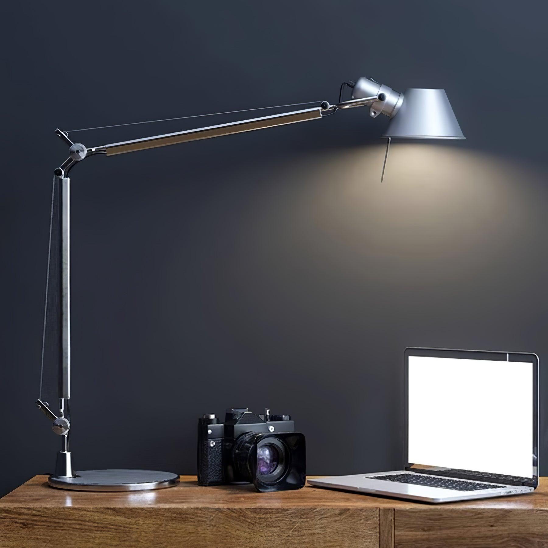Modern Adjustable Aluminum Swing Arm Desk Lamp with Conical Shade for Task Lighting and Home Office