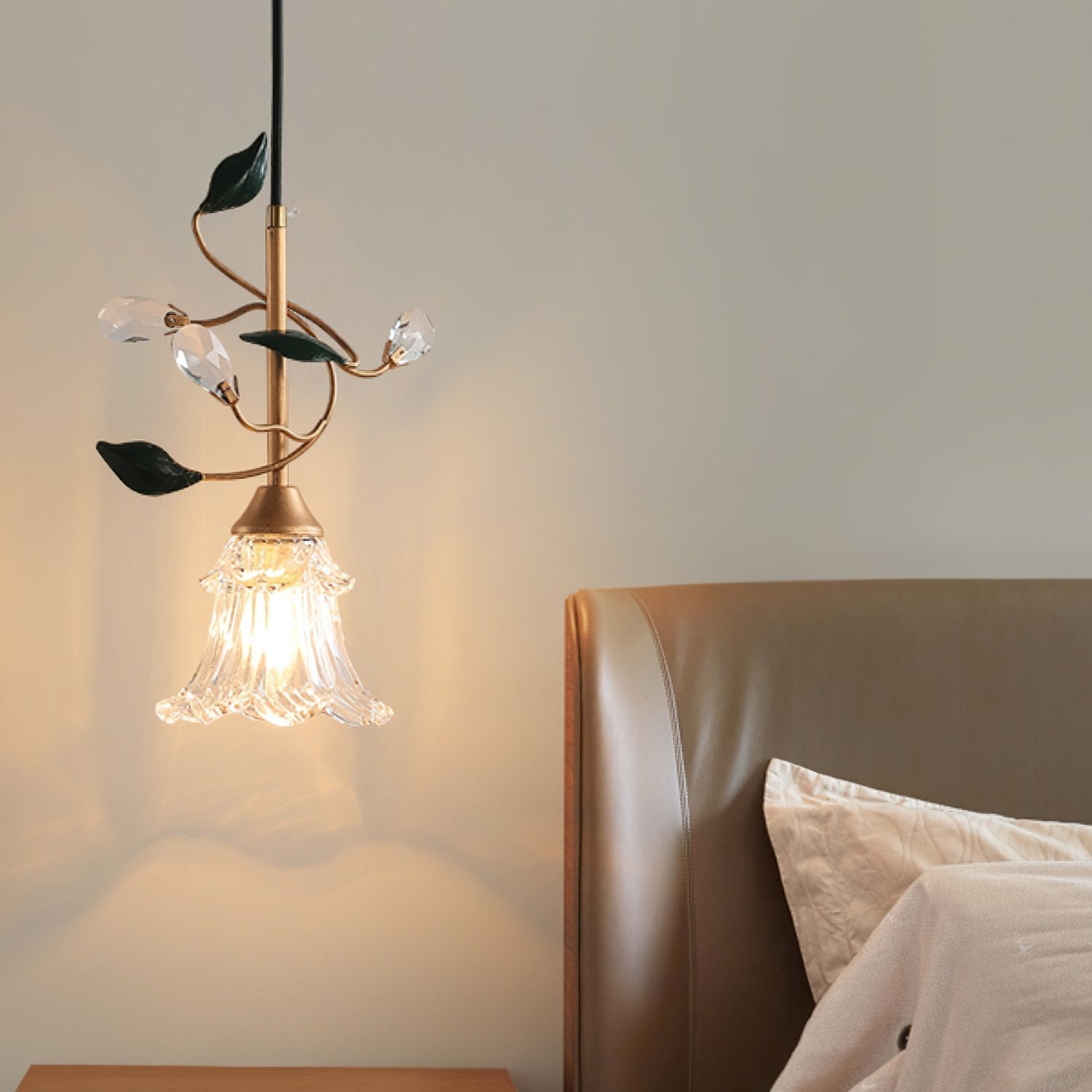 floral-glass-pendant-light-with-crystal-accents-and-pastoral-flower-design