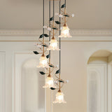 floral-glass-pendant-light-with-crystal-accents-and-pastoral-flower-design