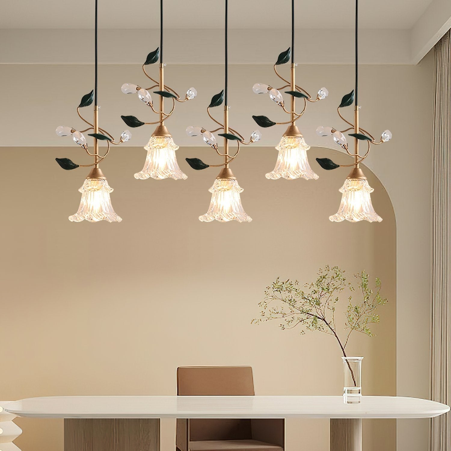floral-glass-pendant-light-with-crystal-accents-and-pastoral-flower-design