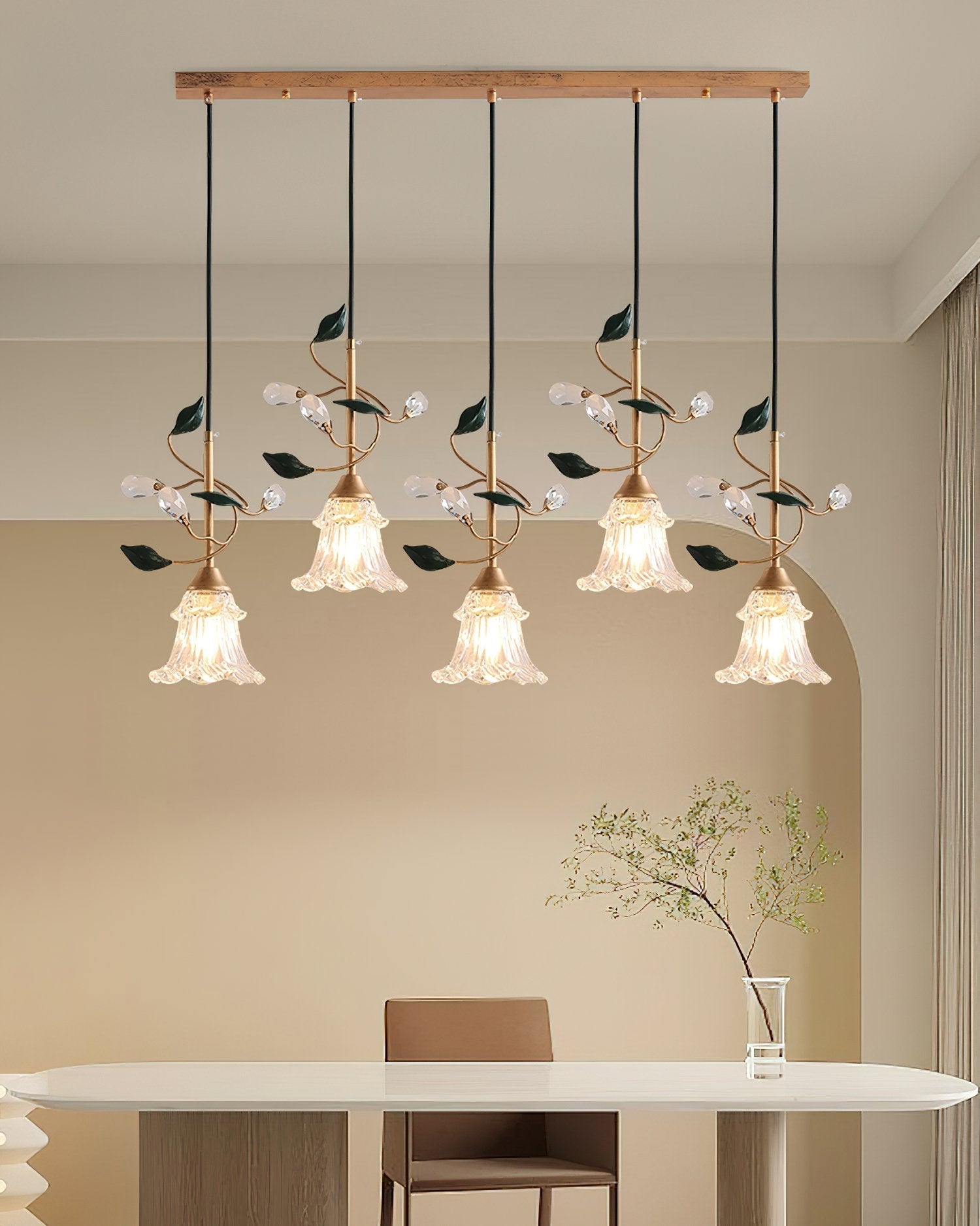floral-glass-pendant-light-with-crystal-accents-and-pastoral-flower-design