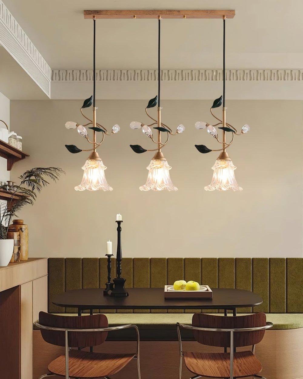 floral-glass-pendant-light-with-crystal-accents-and-pastoral-flower-design