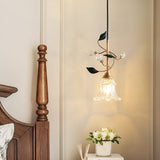 floral-glass-pendant-light-with-crystal-accents-and-pastoral-flower-design