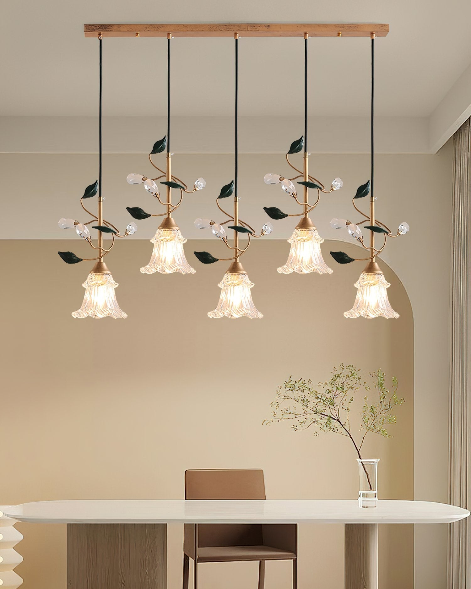 floral-glass-pendant-light-with-crystal-accents-and-pastoral-flower-design