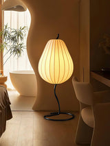 Elegant Silk Fabric Pear Floor Lamp for Living Room with Contemporary Black Metal Base