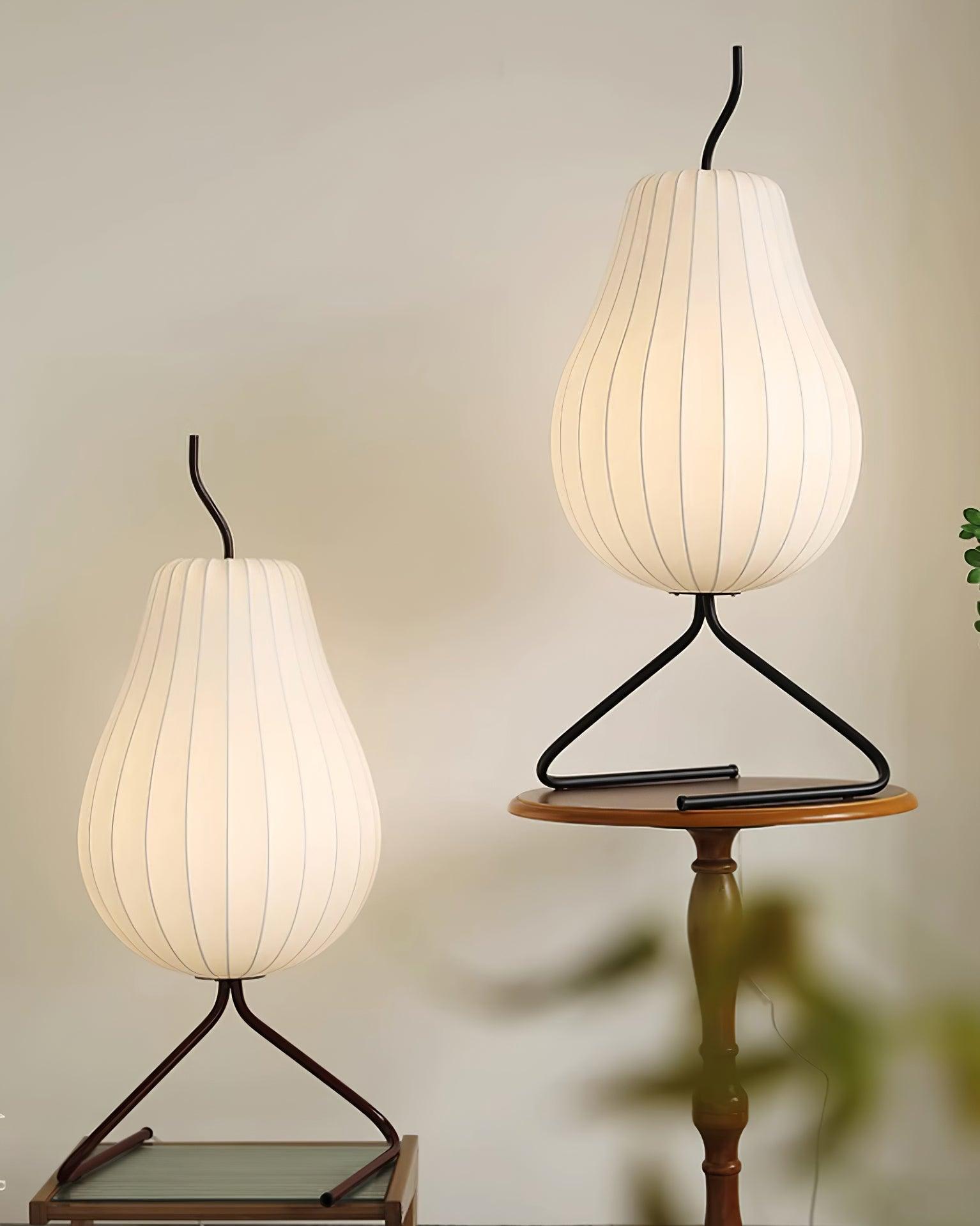 Elegant Silk Fabric Pear Floor Lamp for Living Room with Contemporary Black Metal Base