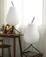 Elegant Silk Fabric Pear Floor Lamp for Living Room with Contemporary Black Metal Base
