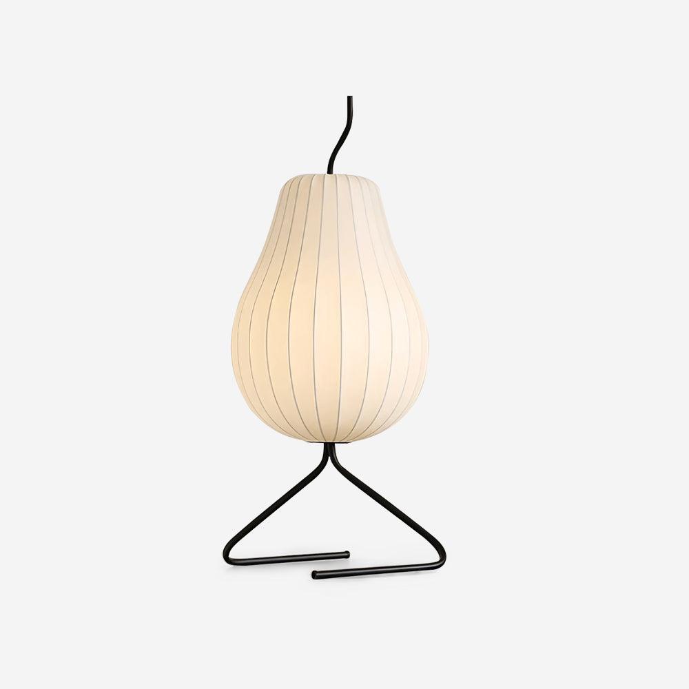 Elegant Silk Fabric Pear Floor Lamp for Living Room with Contemporary Black Metal Base