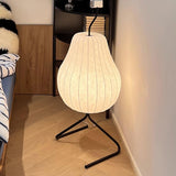 Elegant Silk Fabric Pear Floor Lamp for Living Room with Contemporary Black Metal Base