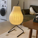 Elegant Silk Fabric Pear Floor Lamp for Living Room with Contemporary Black Metal Base