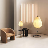 Elegant Silk Fabric Pear Floor Lamp for Living Room with Contemporary Black Metal Base