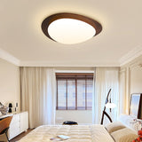 Mid Century Modern Pebble Walnut LED Ceiling Light Fixture with Adjustable Color Temperature