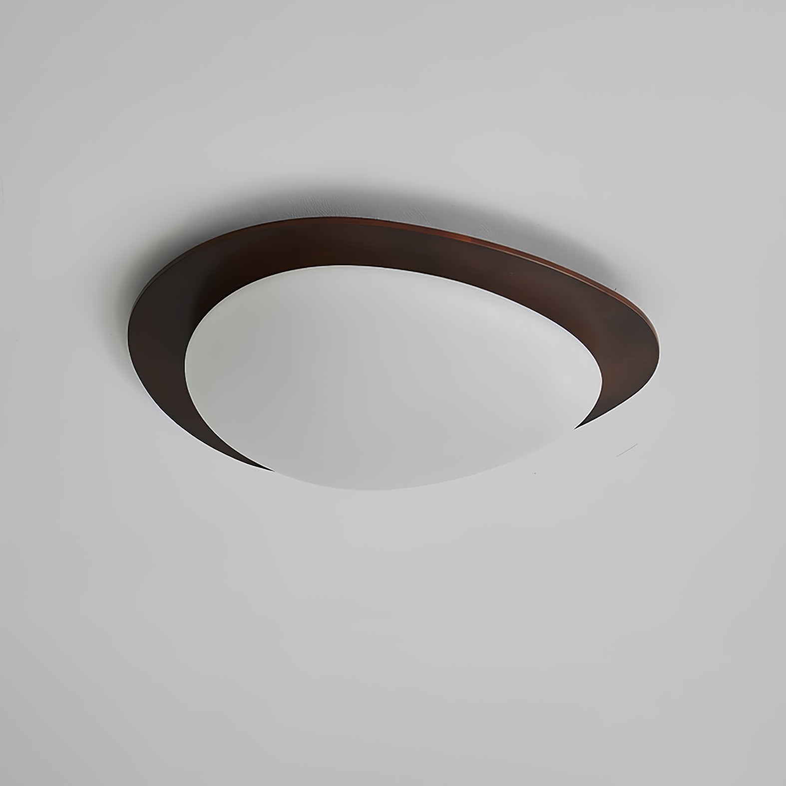 Mid Century Modern Pebble Walnut LED Ceiling Light Fixture with Adjustable Color Temperature