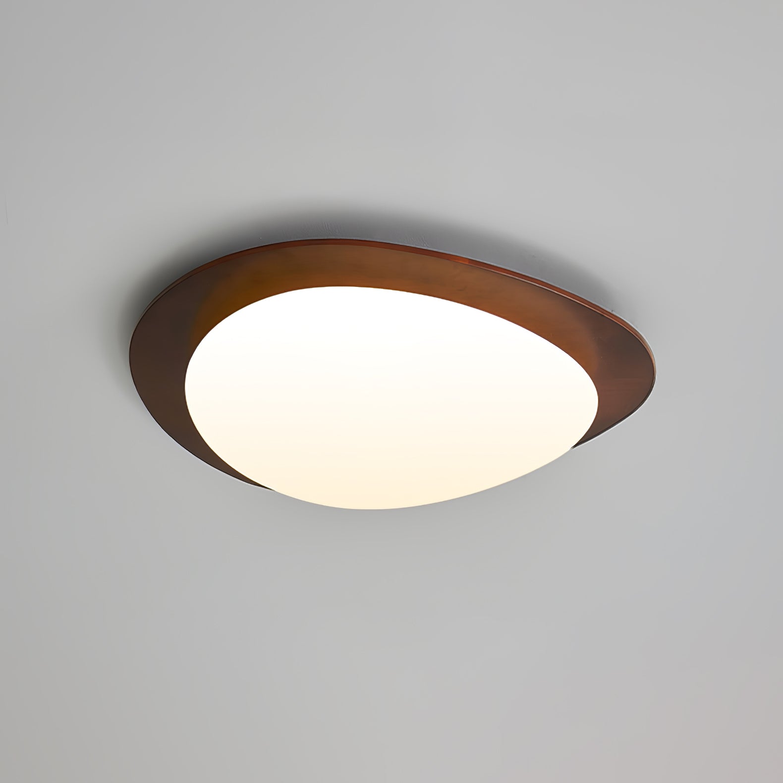 Mid Century Modern Pebble Walnut LED Ceiling Light Fixture with Adjustable Color Temperature