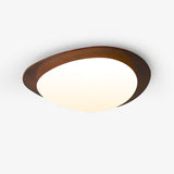 Mid Century Modern Pebble Walnut LED Ceiling Light Fixture with Adjustable Color Temperature
