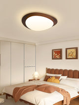 Mid Century Modern Pebble Walnut LED Ceiling Light Fixture with Adjustable Color Temperature