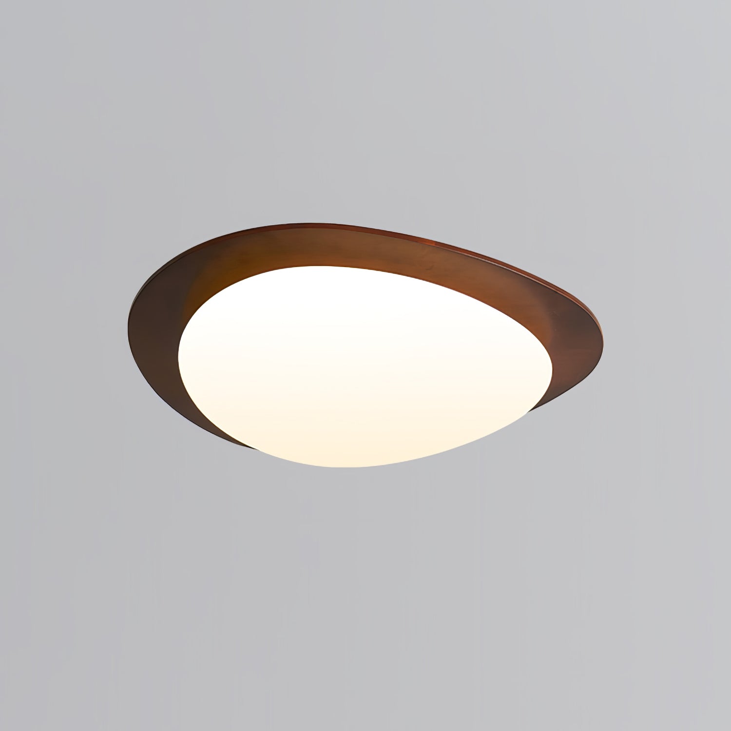 Mid Century Modern Pebble Walnut LED Ceiling Light Fixture with Adjustable Color Temperature