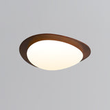Mid Century Modern Pebble Walnut LED Ceiling Light Fixture with Adjustable Color Temperature