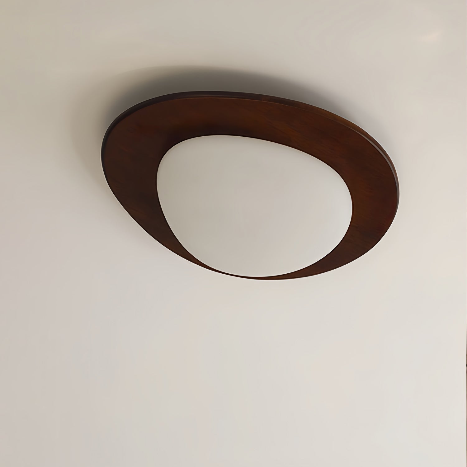 Mid Century Modern Pebble Walnut LED Ceiling Light Fixture with Adjustable Color Temperature