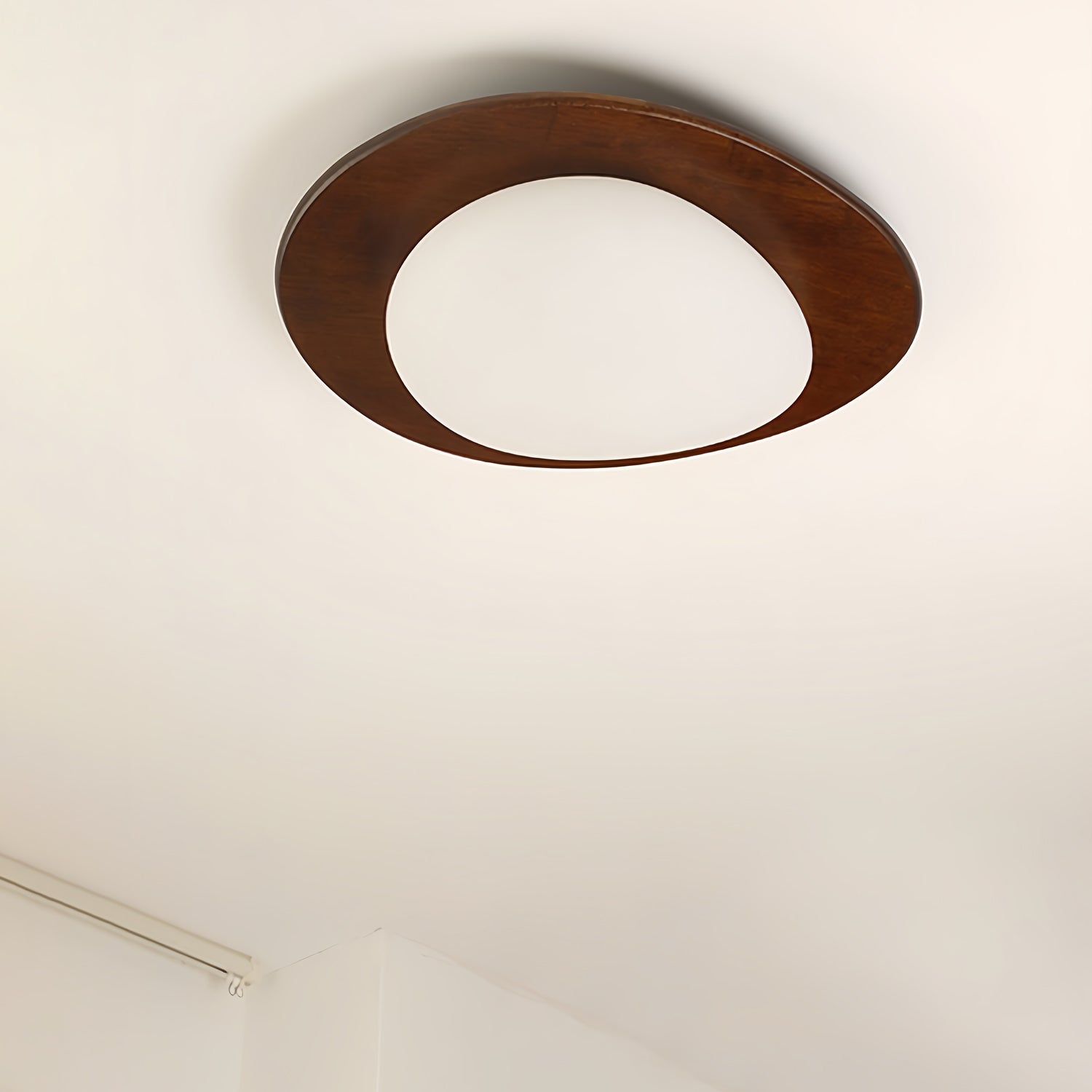 Mid Century Modern Pebble Walnut LED Ceiling Light Fixture with Adjustable Color Temperature