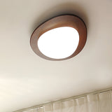 Mid Century Modern Pebble Walnut LED Ceiling Light Fixture with Adjustable Color Temperature