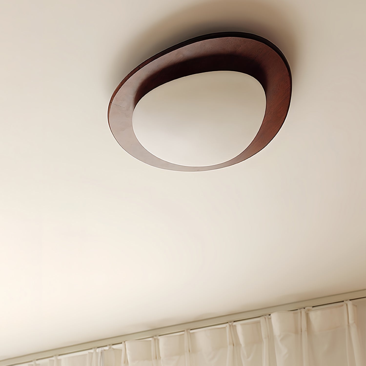 Mid Century Modern Pebble Walnut LED Ceiling Light Fixture with Adjustable Color Temperature